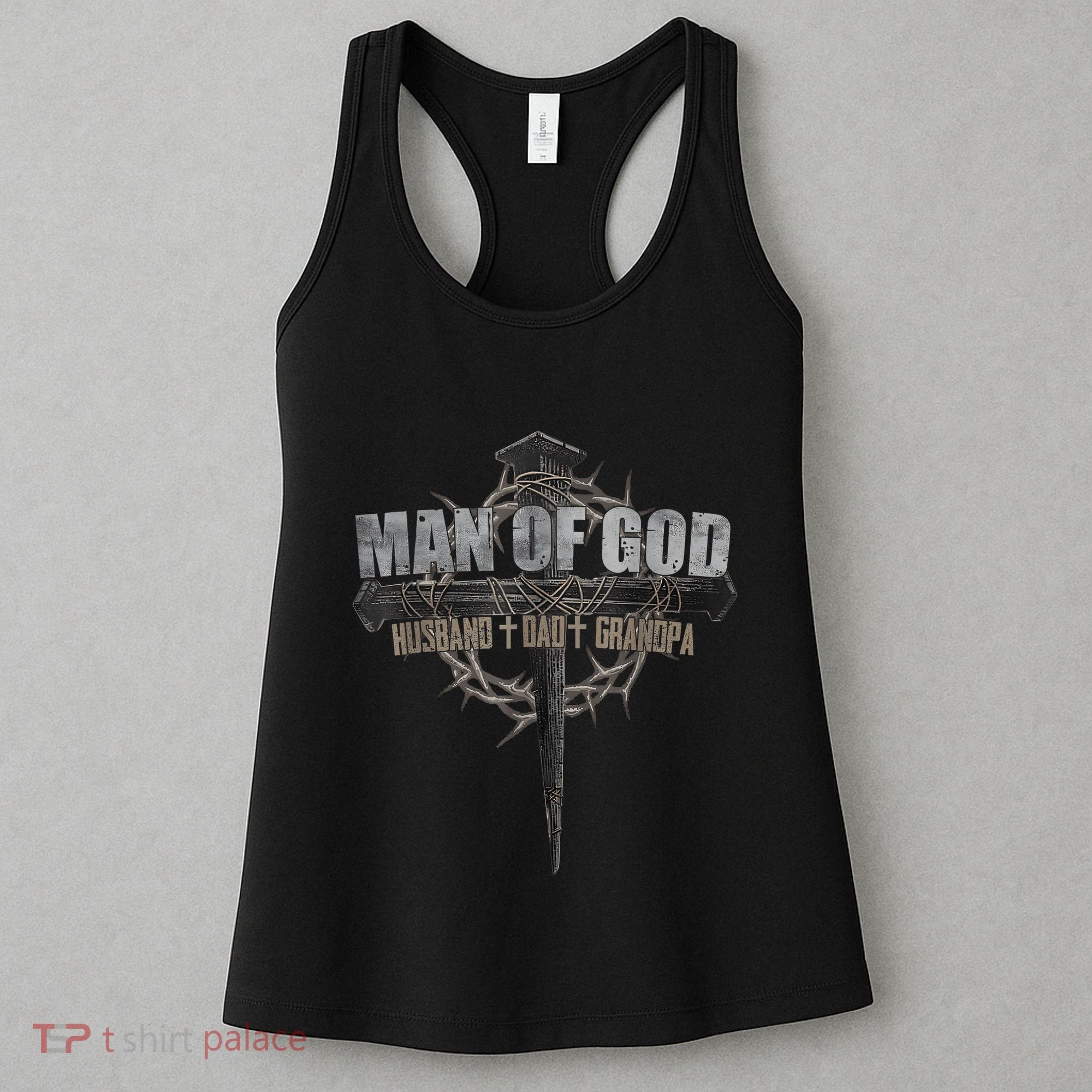 Man Of God Husband Dad Grandpa Cross Christian Women's Tank Top