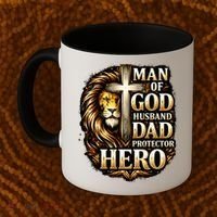 Man Of God Husband Dad Protector Lion Coffee Mug thumb 2