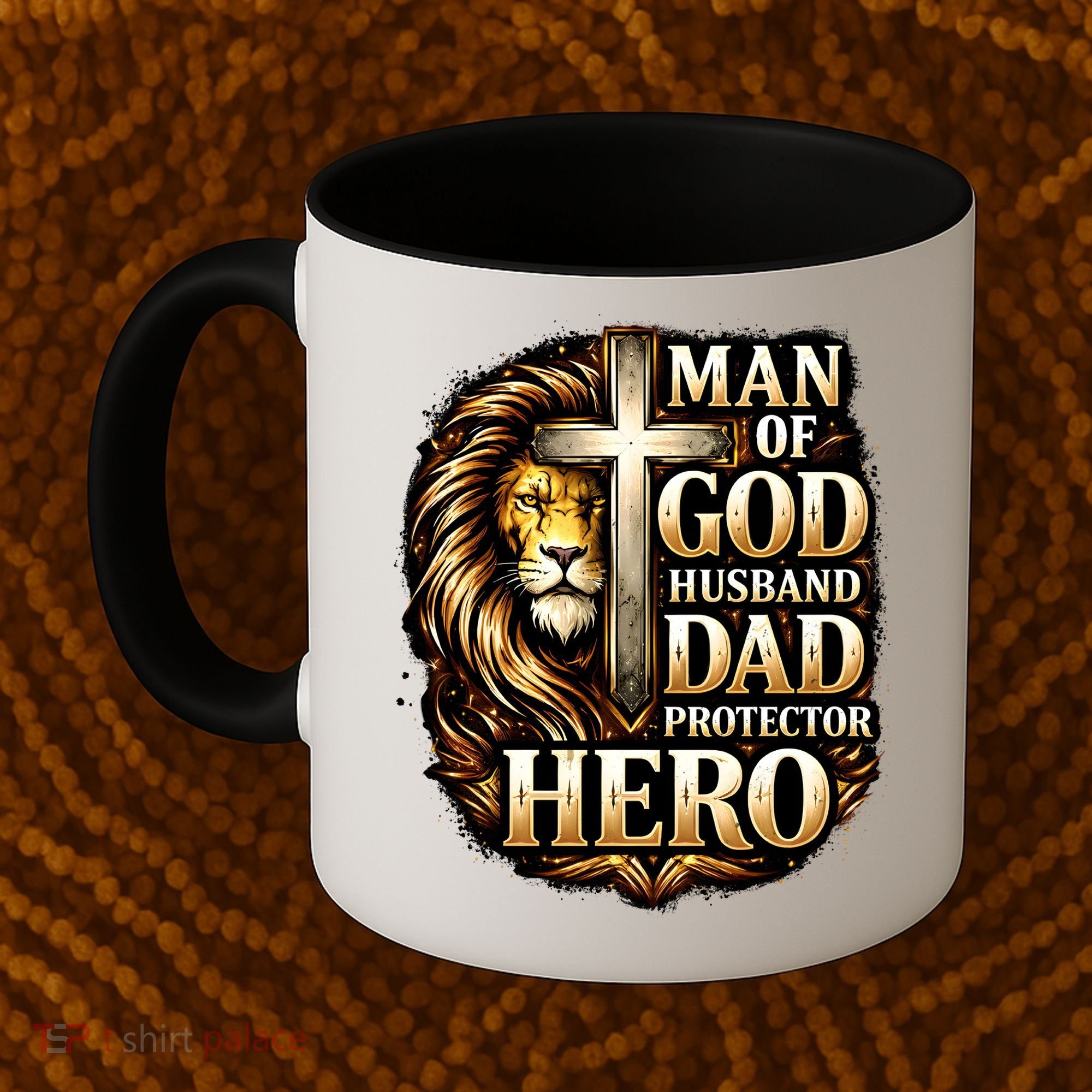 Man Of God Husband Dad Protector Lion Coffee Mug