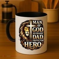 Man Of God Husband Dad Protector Lion Coffee Mug thumb 4