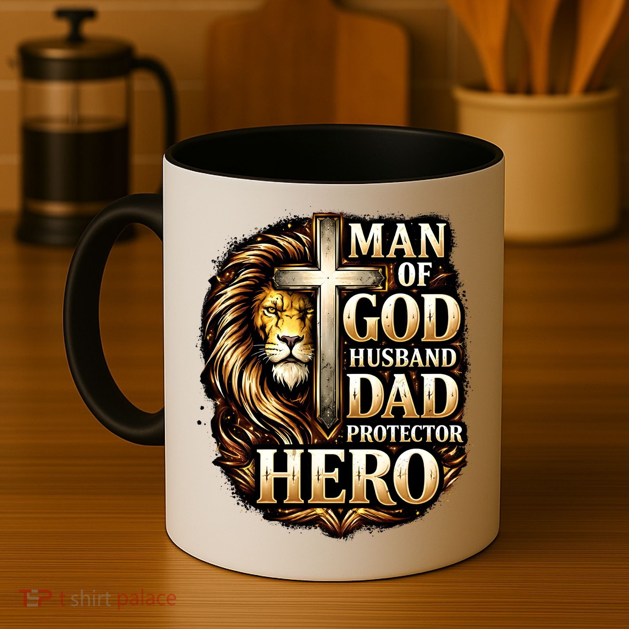 Man Of God Husband Dad Protector Lion Coffee Mug