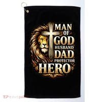 Man Of God Husband Dad Protector Lion Golf Towel thumb 0