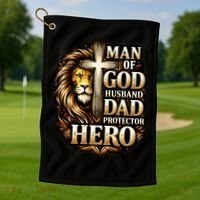 Man Of God Husband Dad Protector Lion Golf Towel thumb 1
