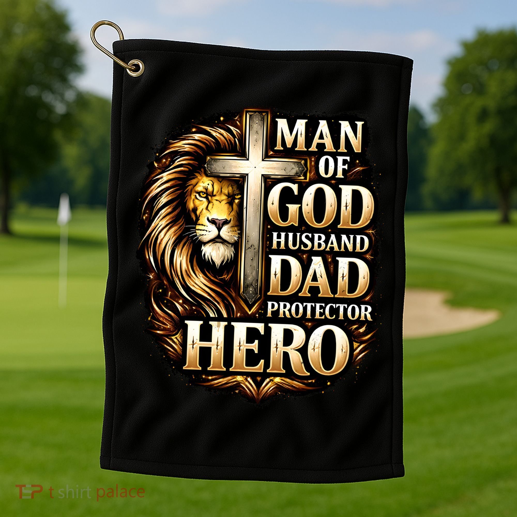 Man Of God Husband Dad Protector Lion Golf Towel