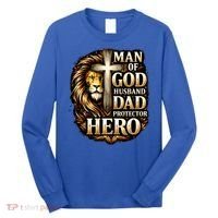 Man Of God Husband Dad Protector Lion Long Sleeve Shirt thumb 0