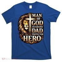 Man Of God Husband Dad Protector Lion T-Shirt thumb 0