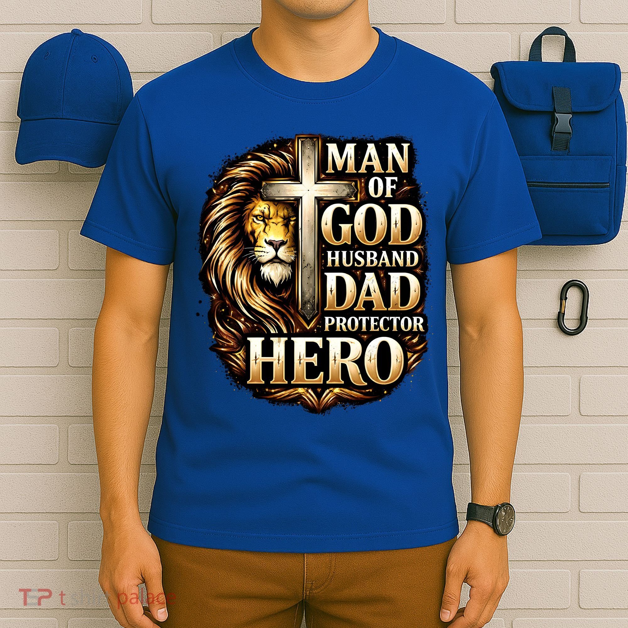 Man Of God Husband Dad Protector Lion T-Shirt