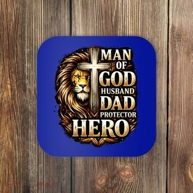 Man Of God Husband Dad Protector Lion Coaster