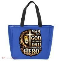 Man Of God Husband Dad Protector Lion Tote Bag thumb 0