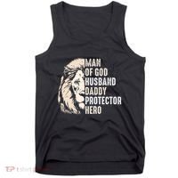 Man Of God Husband Daddy Protector Hero Lion Tank Top thumb 0