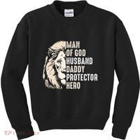 Man Of God Husband Daddy Protector Hero Lion Kids Sweatshirt thumb 0