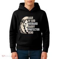 Man Of God Husband Daddy Protector Hero Lion Kids Hoodie thumb 4