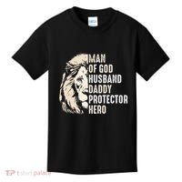 Man Of God Husband Daddy Protector Hero Lion Kids T-Shirt thumb 0