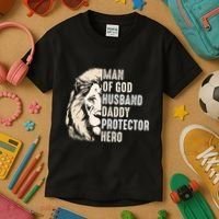 Man Of God Husband Daddy Protector Hero Lion Kids T-Shirt thumb 3