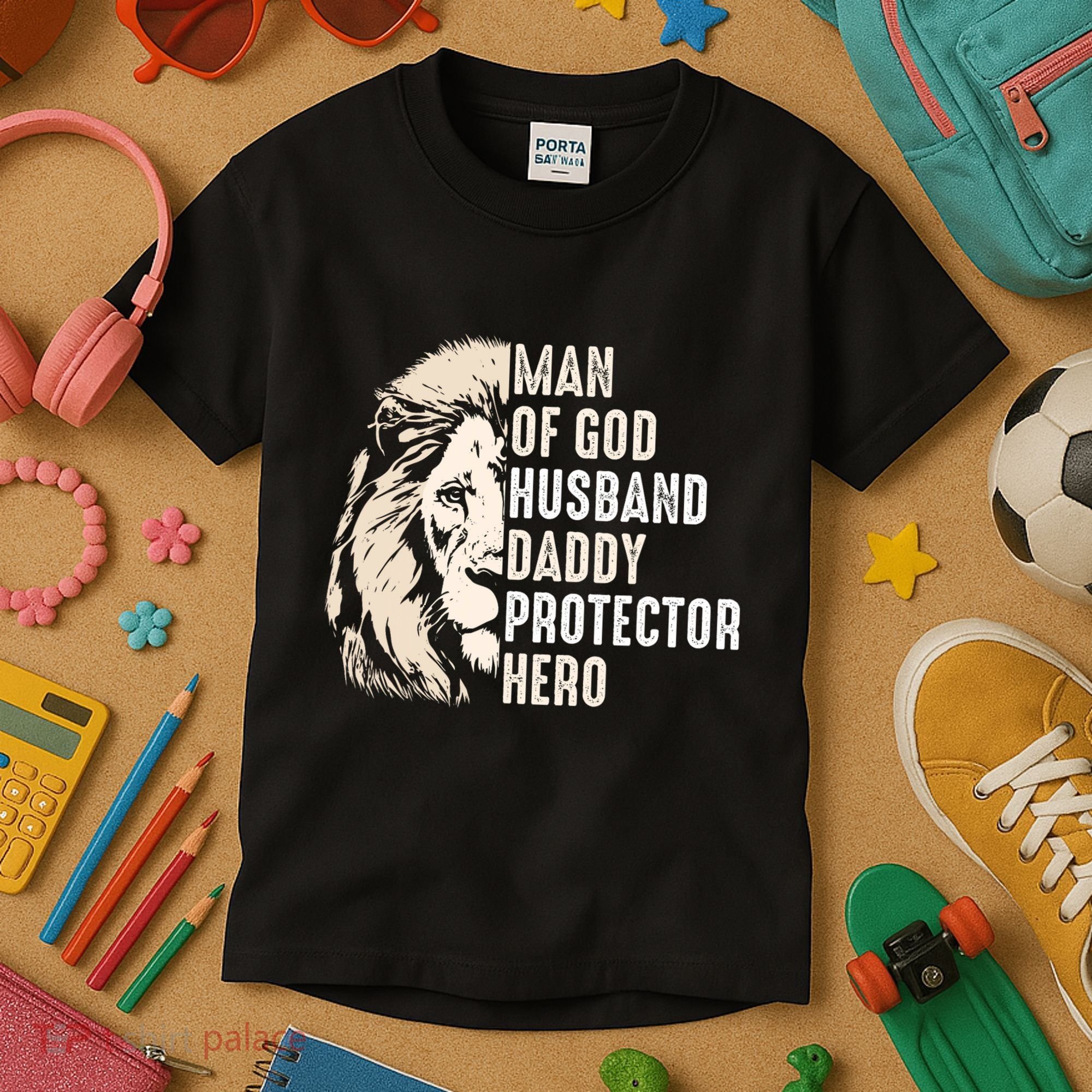 Man Of God Husband Daddy Protector Hero Lion Kids T-Shirt