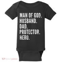 Man of God Husband Dad Protector Hero Baby Bodysuit thumb 0