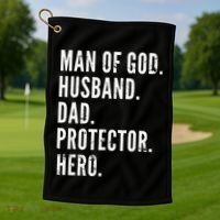 Man of God Husband Dad Protector Hero Golf Towel thumb 1