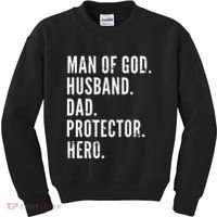 Man of God Husband Dad Protector Hero Kids Sweatshirt thumb 0
