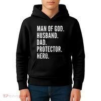 Man of God Husband Dad Protector Hero Kids Hoodie thumb 4