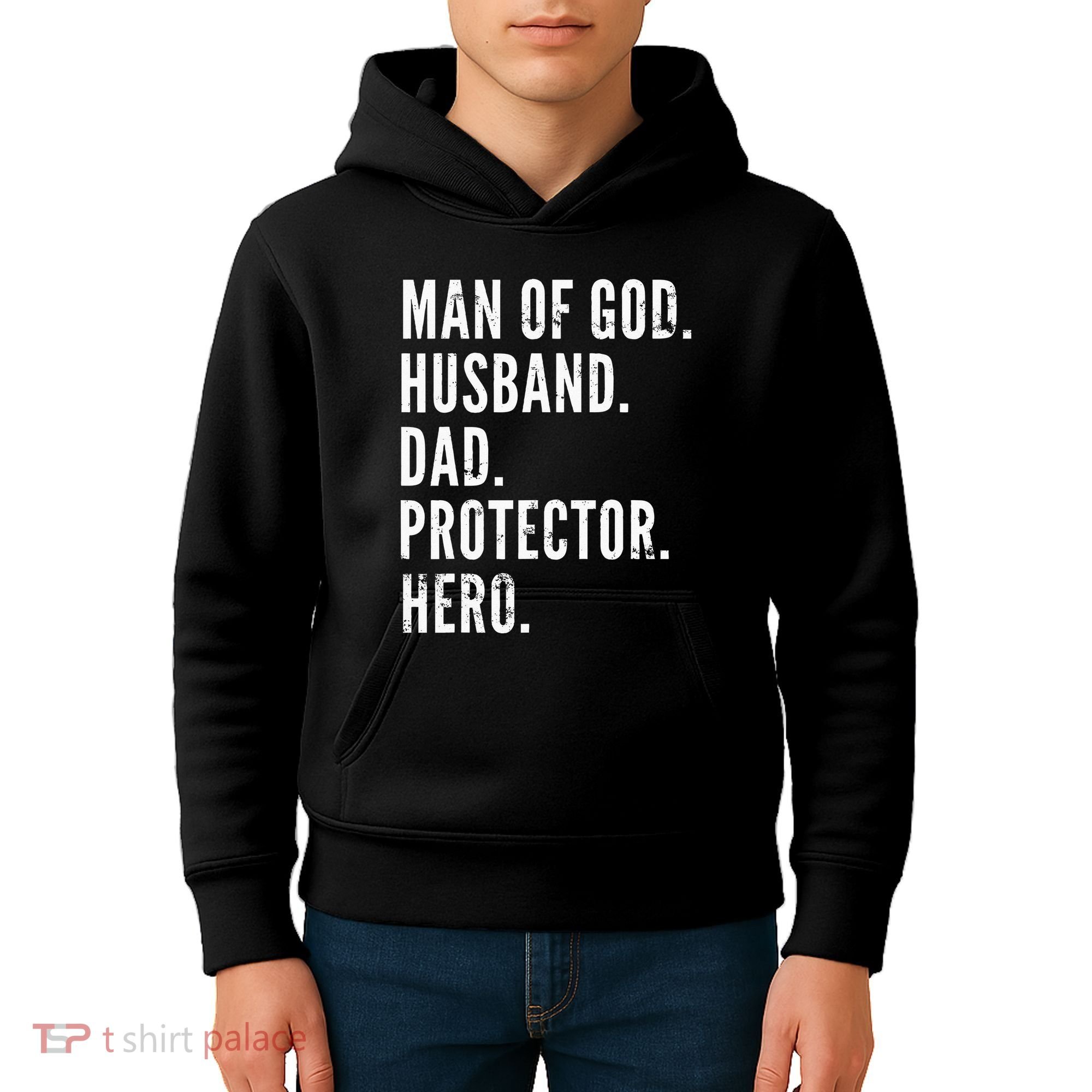 Man of God Husband Dad Protector Hero Kids Hoodie