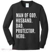 Man of God Husband Dad Protector Hero Kids Long Sleeve Shirt thumb 0