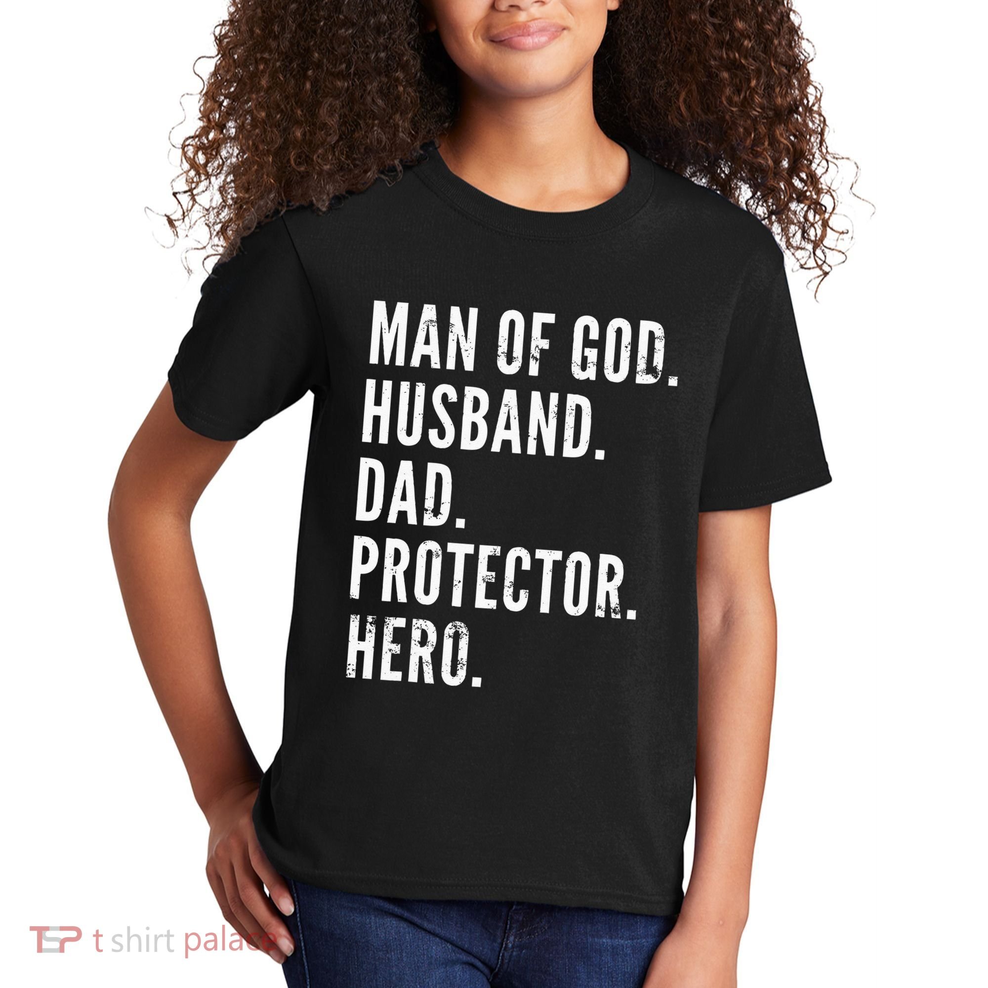 Man of God Husband Dad Protector Hero Kids T-Shirt
