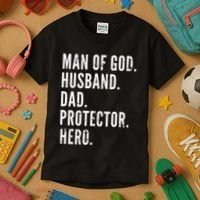 Man of God Husband Dad Protector Hero Kids T-Shirt thumb 3