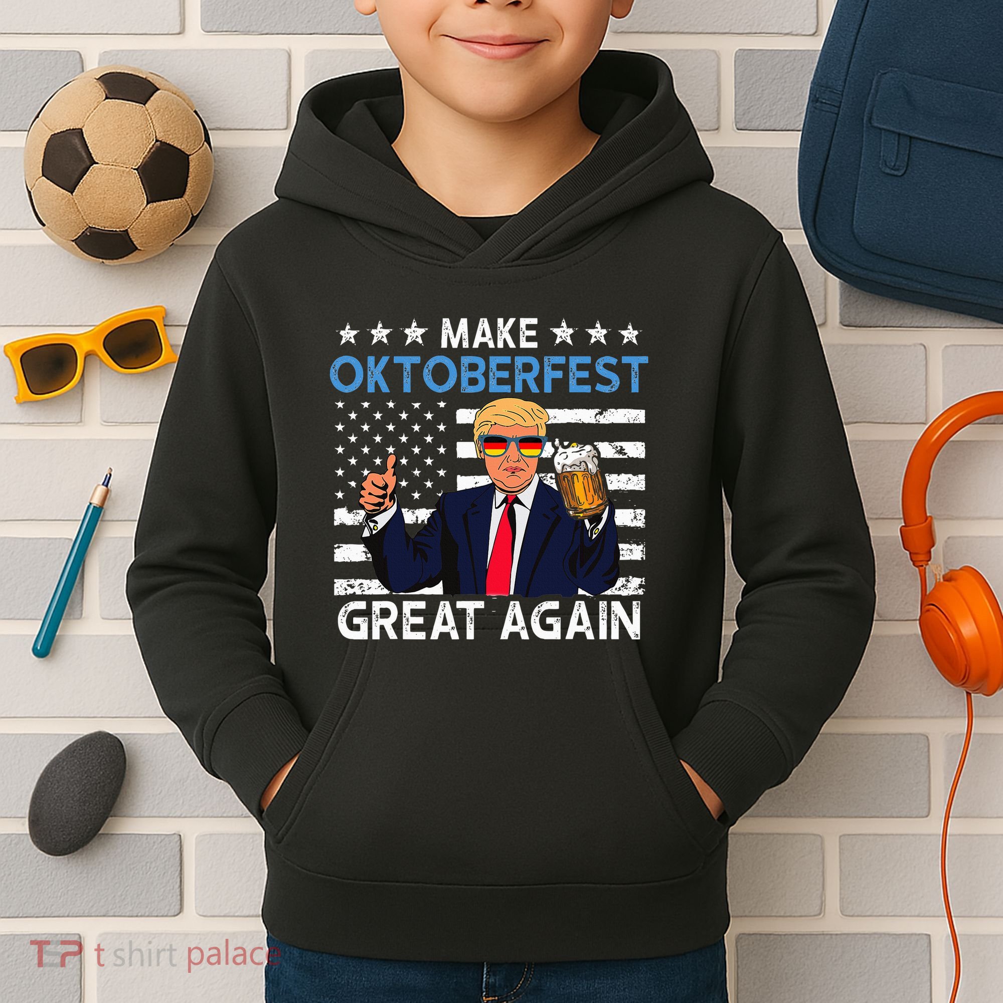 Make Oktoberfest Great Again Trump Prost Beer Mug Kids Hoodie