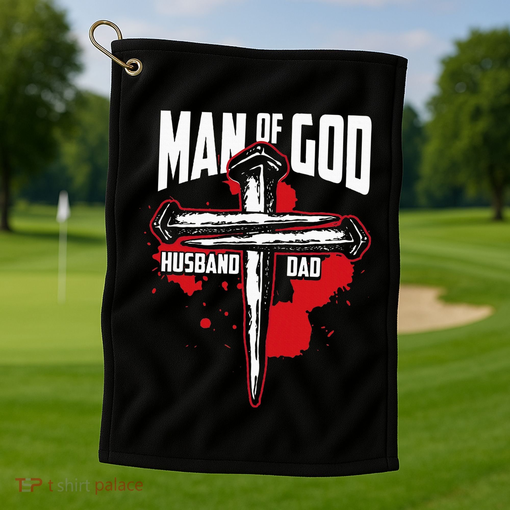 Man Of God Husband Dad Christianity Religion Christian Dad Golf Towel