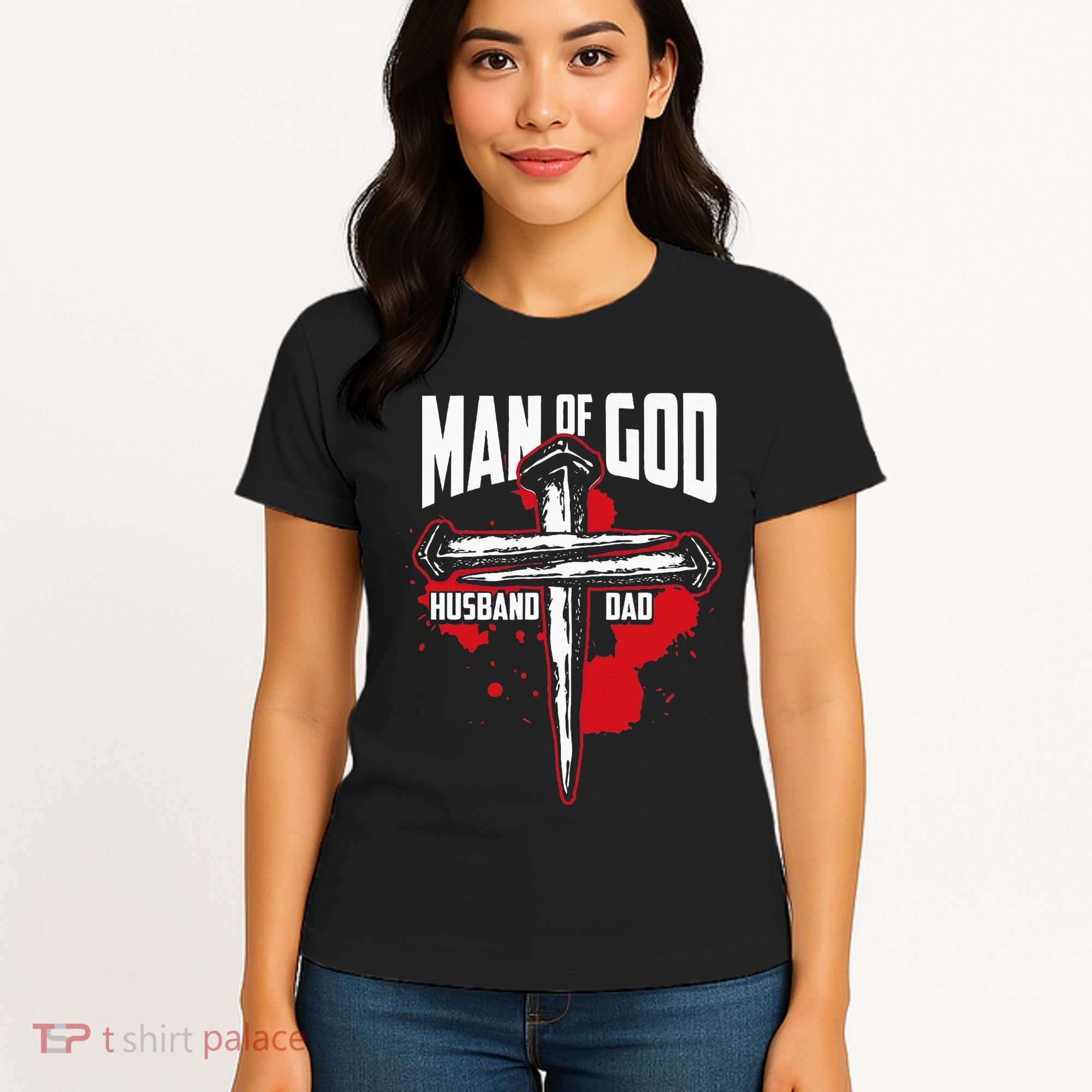 Man Of God Husband Dad Christianity Religion Christian Dad Women's T-Shirt