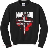 Man Of God Husband Dad Christianity Religion Christian Dad Kids Sweatshirt thumb 0