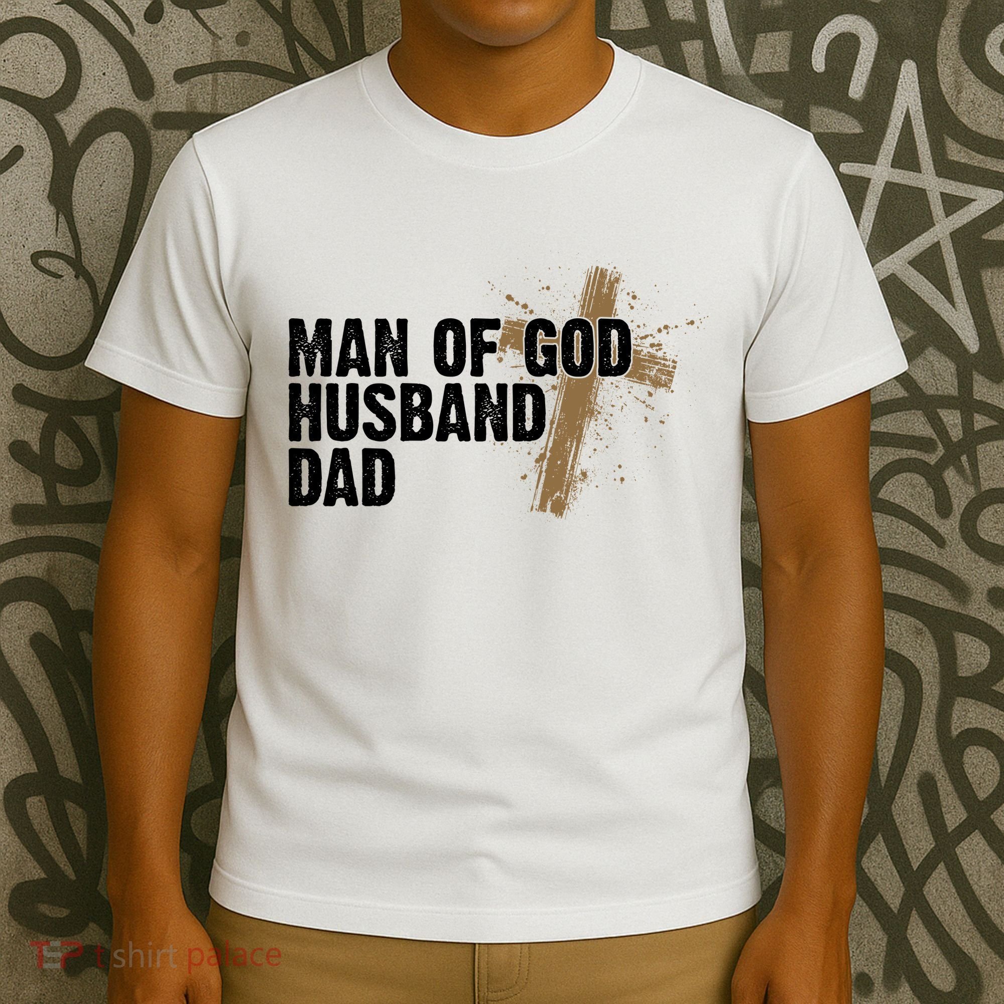 Man Of God Husband Dad Religious Cross Fathers Day T-Shirt