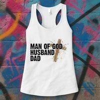 Man Of God Husband Dad Religious Cross Fathers Day Women's Tank Top thumb 3