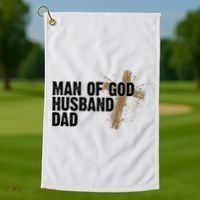 Man Of God Husband Dad Religious Cross Fathers Day Golf Towel thumb 1