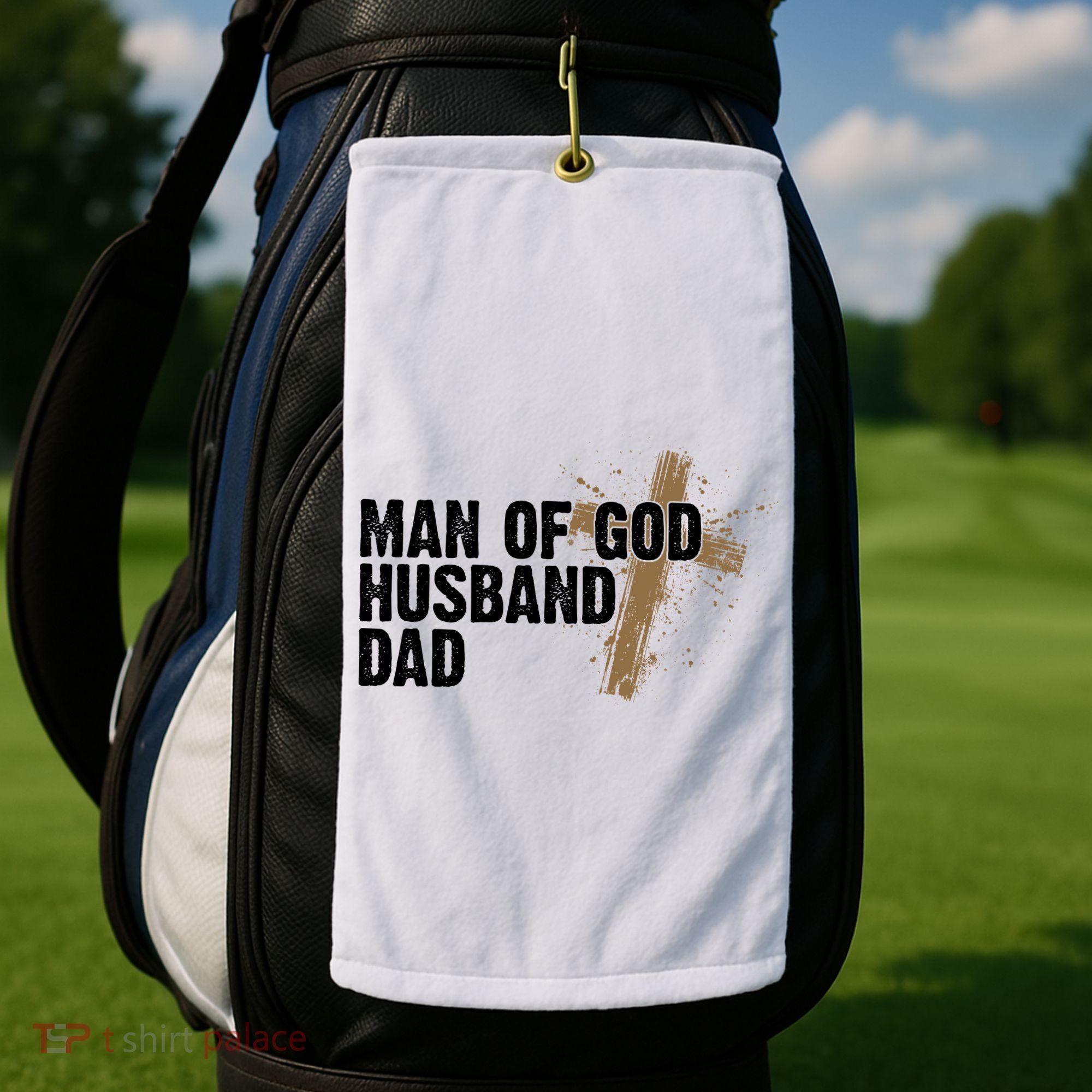 Man Of God Husband Dad Religious Cross Fathers Day Golf Towel
