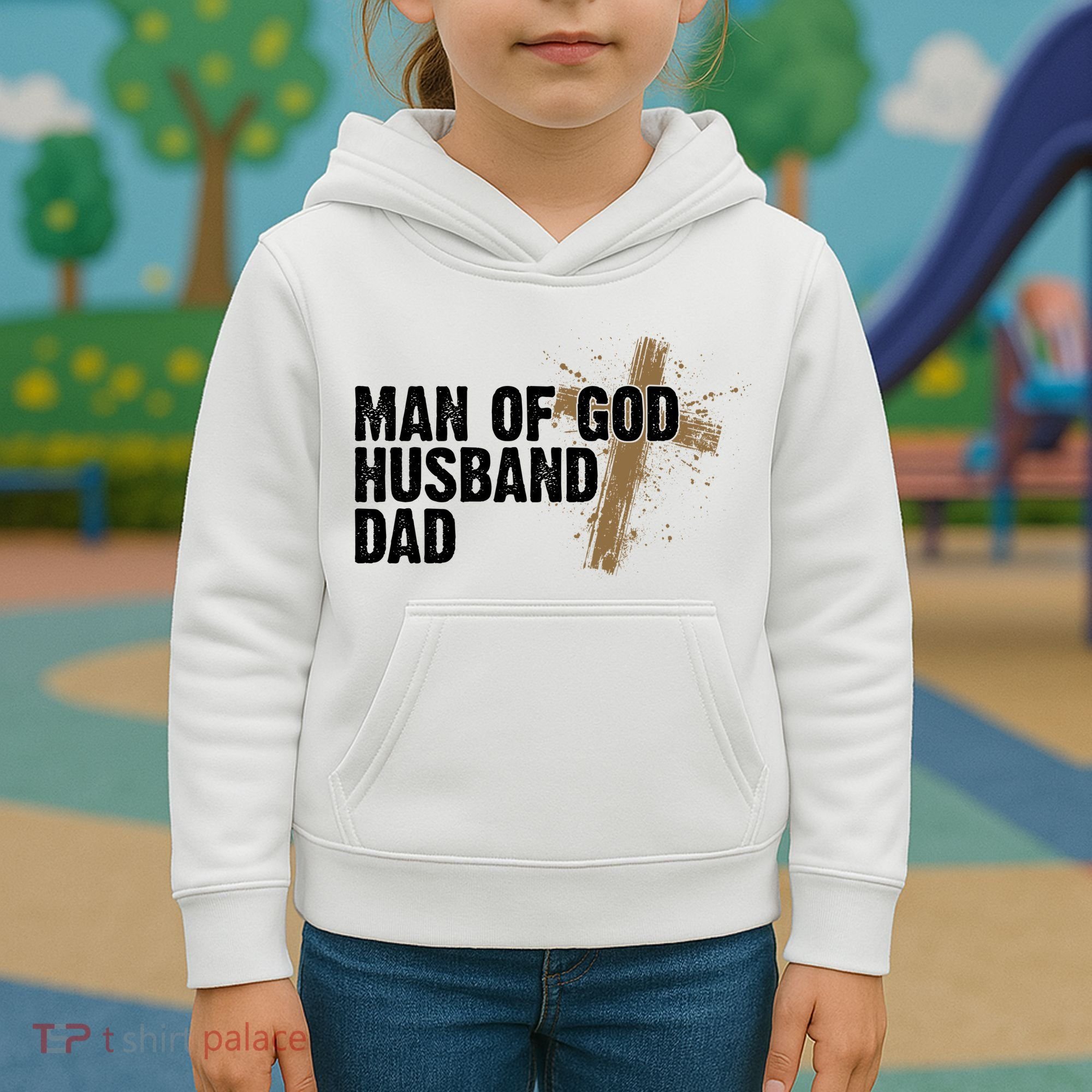 Man Of God Husband Dad Religious Cross Fathers Day Kids Hoodie