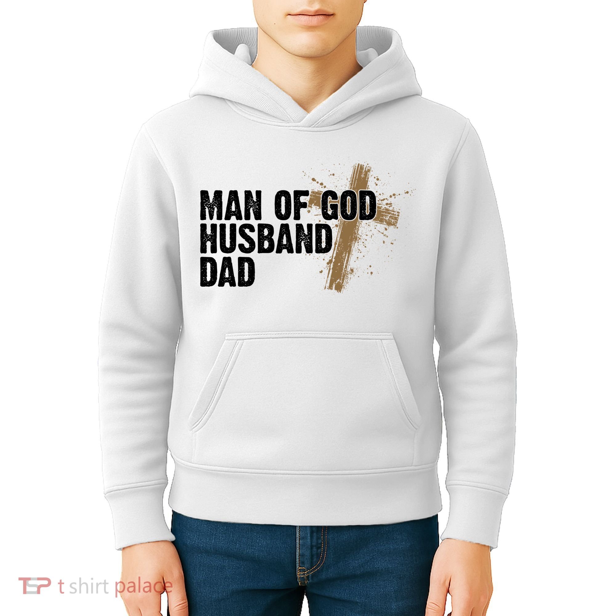 Man Of God Husband Dad Religious Cross Fathers Day Kids Hoodie