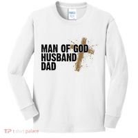 Man Of God Husband Dad Religious Cross Fathers Day Kids Long Sleeve Shirt thumb 0