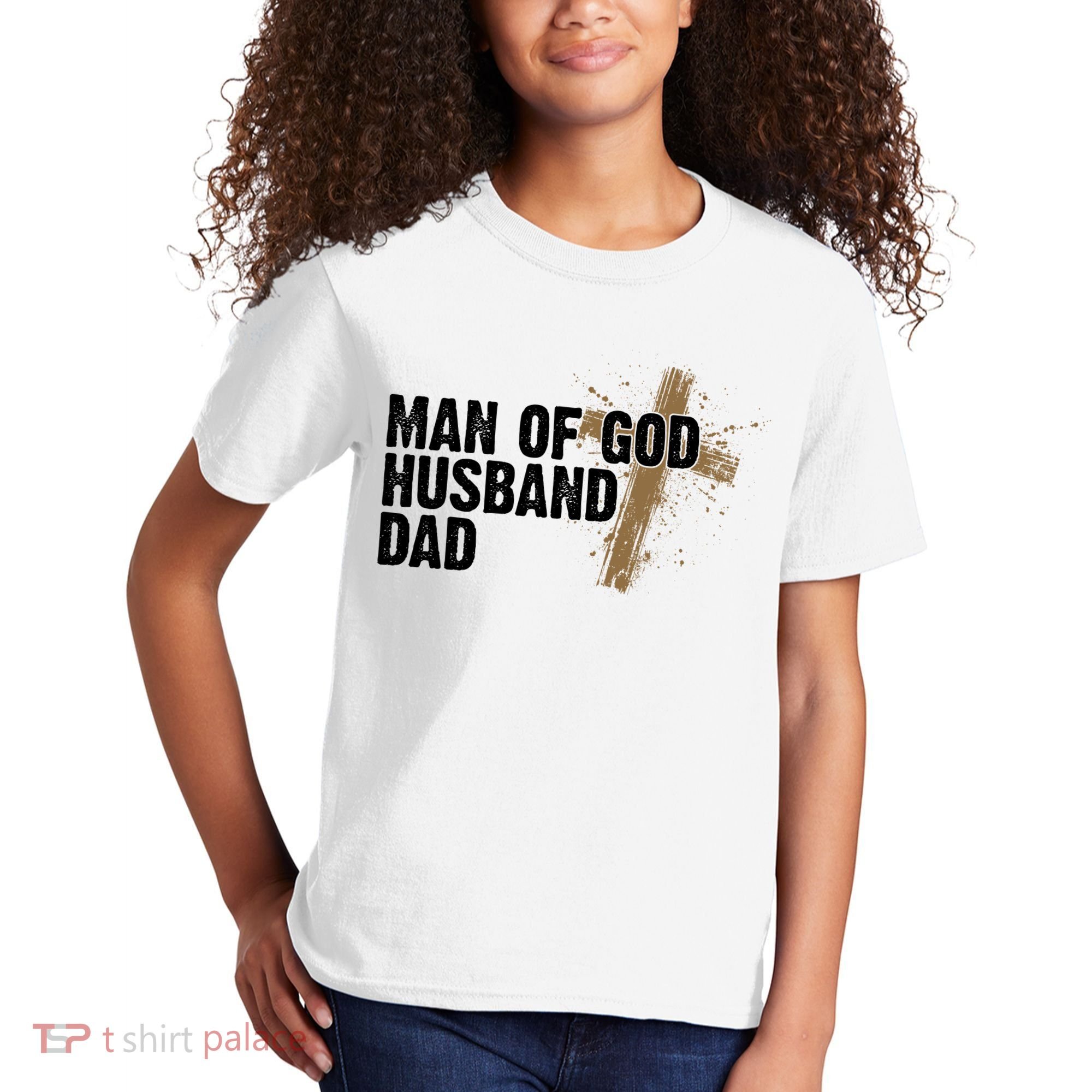 Man Of God Husband Dad Religious Cross Fathers Day Kids T-Shirt