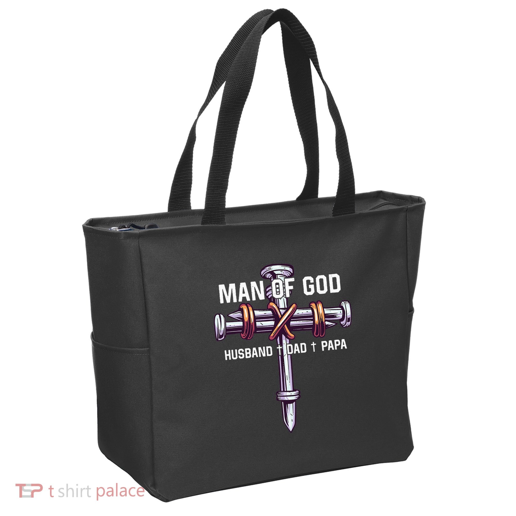 Man of God Husband Dad Papa Christian Fathers Day Tote Bag