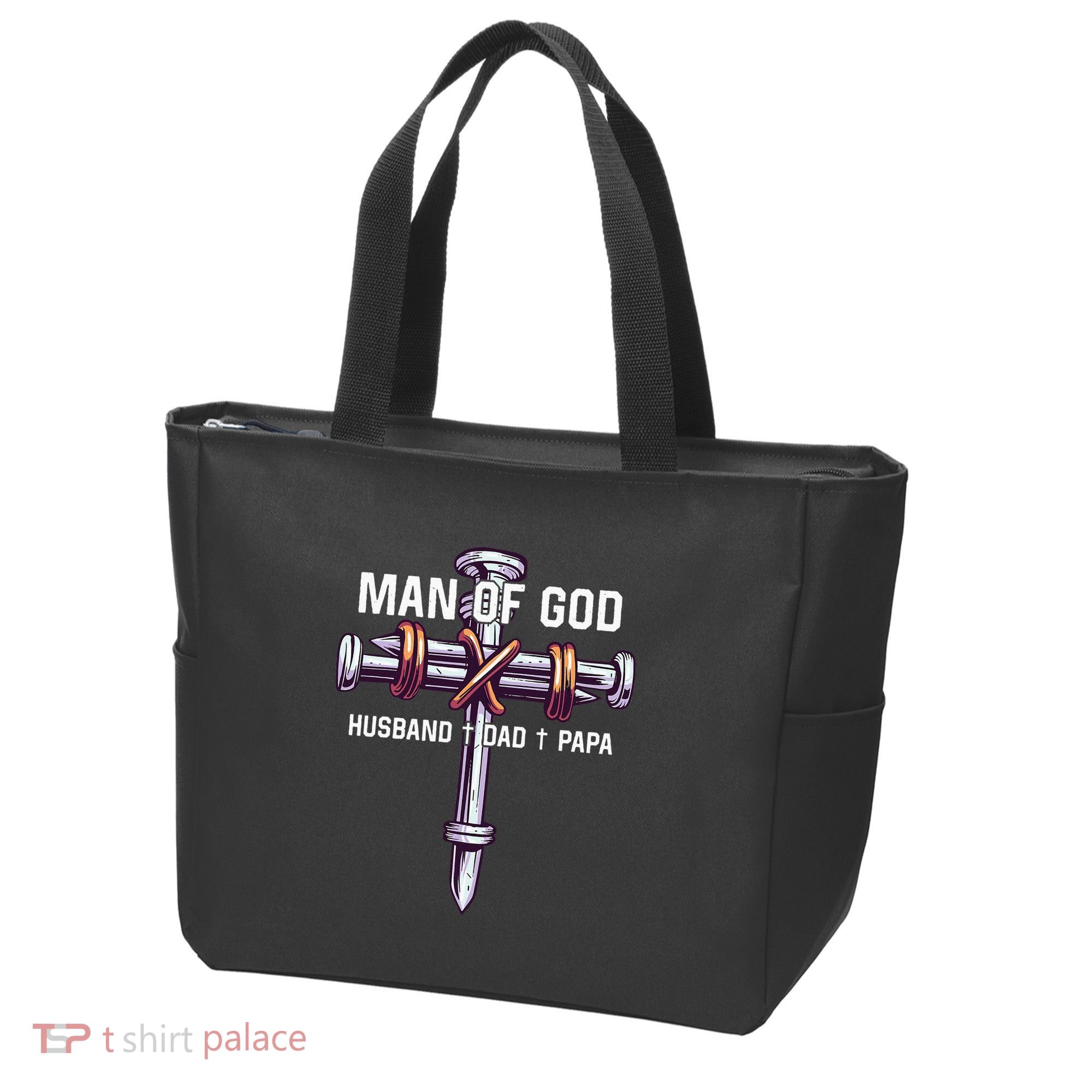 Man of God Husband Dad Papa Christian Fathers Day Tote Bag