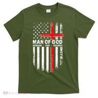 Man Of God Husband Dad Grandpa USA American Flag Cross T-Shirt thumb 0