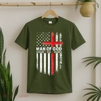Man Of God Husband Dad Grandpa USA American Flag Cross T-Shirt thumb 2