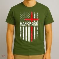 Man Of God Husband Dad Grandpa USA American Flag Cross T-Shirt thumb 3