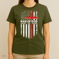 Man Of God Husband Dad Grandpa USA American Flag Cross T-Shirt thumb 4