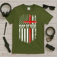 Man Of God Husband Dad Grandpa USA American Flag Cross T-Shirt thumb 5