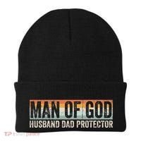 Man Of God Husband Dad Protector Christian Dad FatherS Day Beanie thumb 0