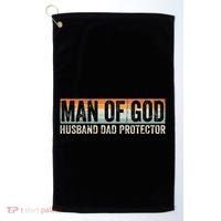 Man Of God Husband Dad Protector Christian Dad FatherS Day Golf Towel thumb 0