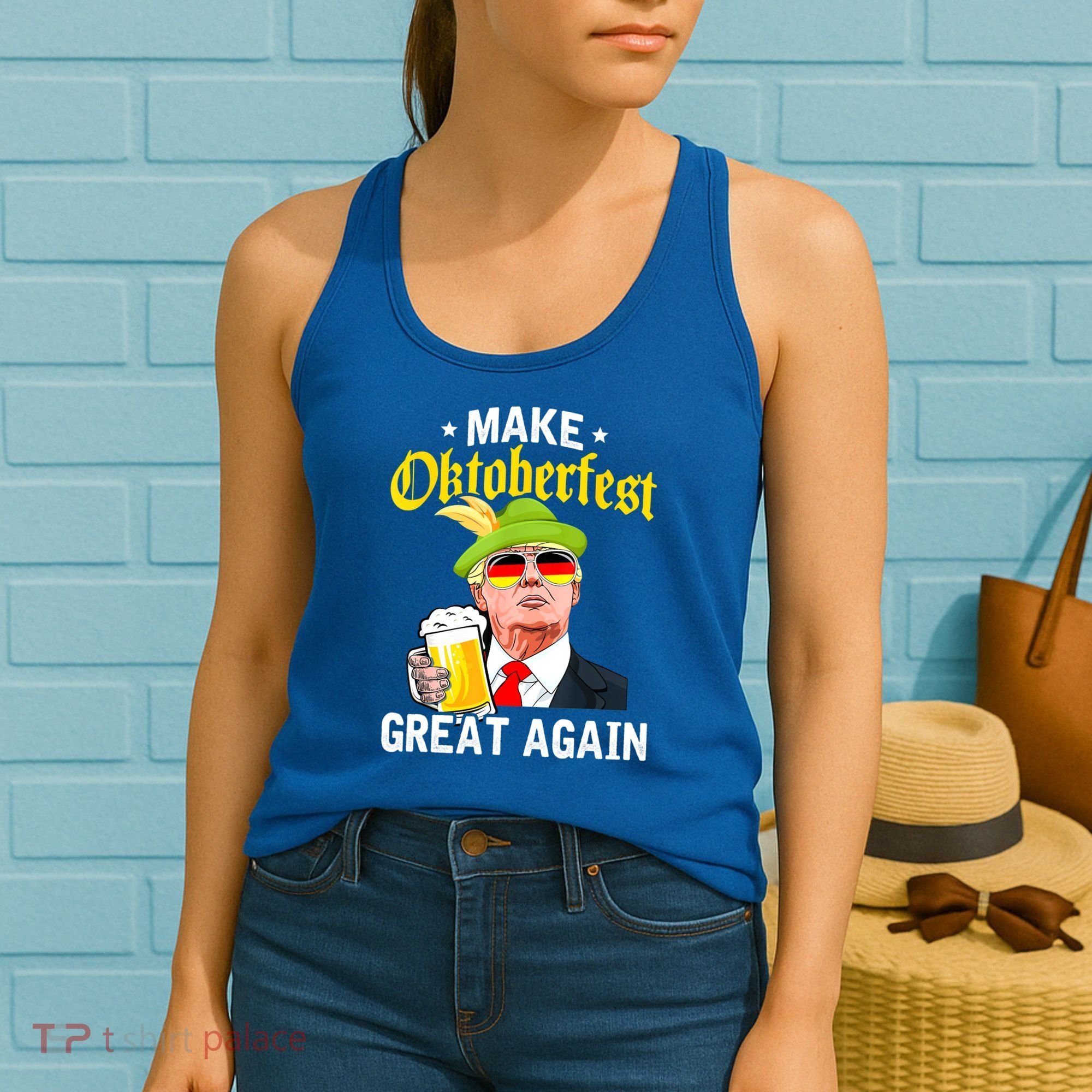Make Oktoberfest Great Again Funny Trump Drink Beer Mug Women's Tank Top
