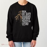 Man Of God Husband Daddy Protector Hero Fathers Gift Dad Women's Sweatshirt thumb 0